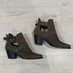 Brown Western Ankle Boots with Buckle Detail